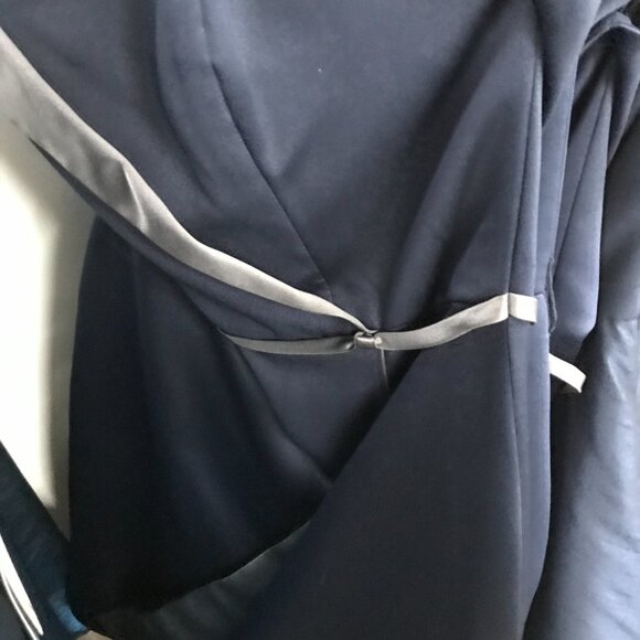 Knee-Length Sleek Satin Bridesmaids Dress, 2-Tone, Navy dress Grey Gray Accents - Picture 6 of 8